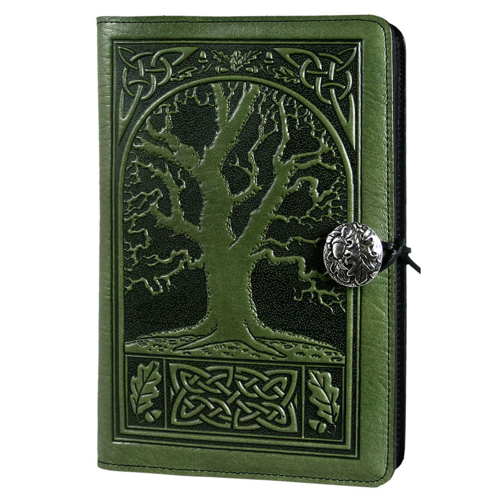 Oberon Design Large Refillable Leather Notebook Cover, Celtic Oak, Fern
