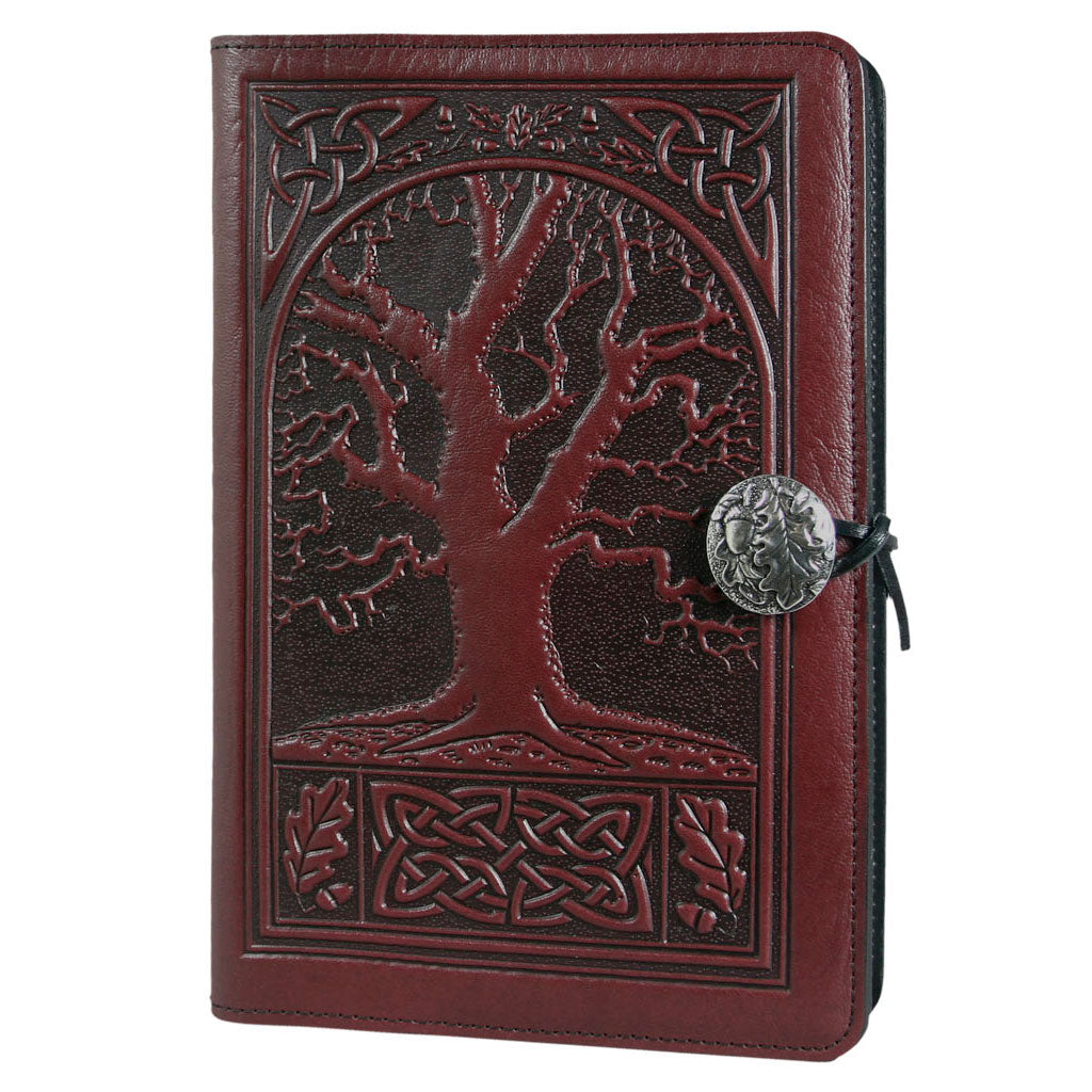 Oberon Design Large Refillable Leather Notebook Cover, Celtic Oak, Wine
