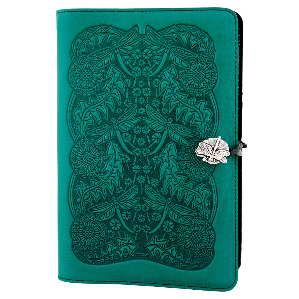 Oberon Design Large Leather Notebook Cover, Dandelion Dragonfly, Saddle