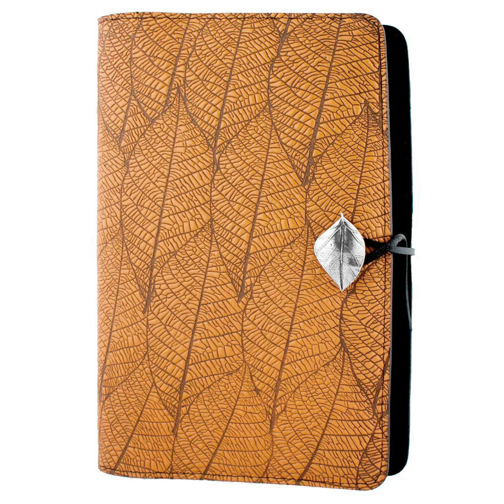 Oberon Design Large Refillable Leather Notebook Cover, Fallen Leaves, Marigold