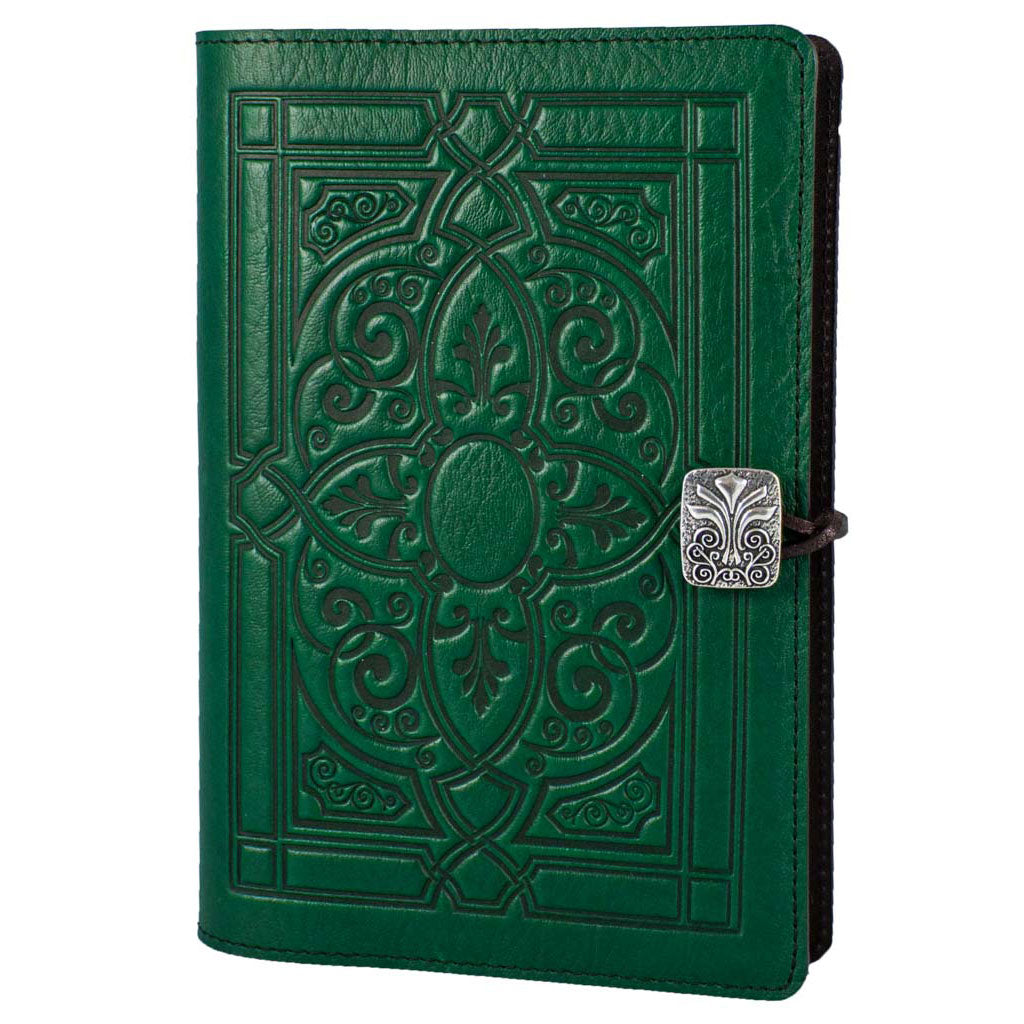 Oberon Design Refillable Large Leather Notebook Cover, Florentine, Green