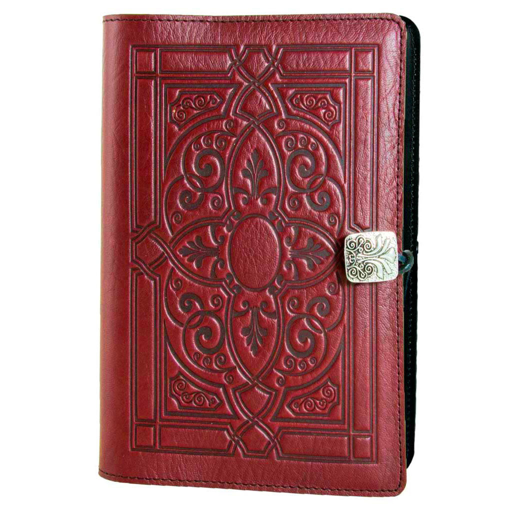 Oberon Design Refillable Large Leather Notebook Cover, Florentine, Red