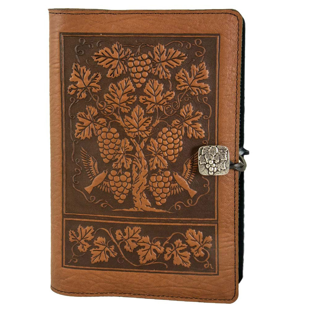 Oberon Design Large Leather Notebook Cover, Grapevine, Wine