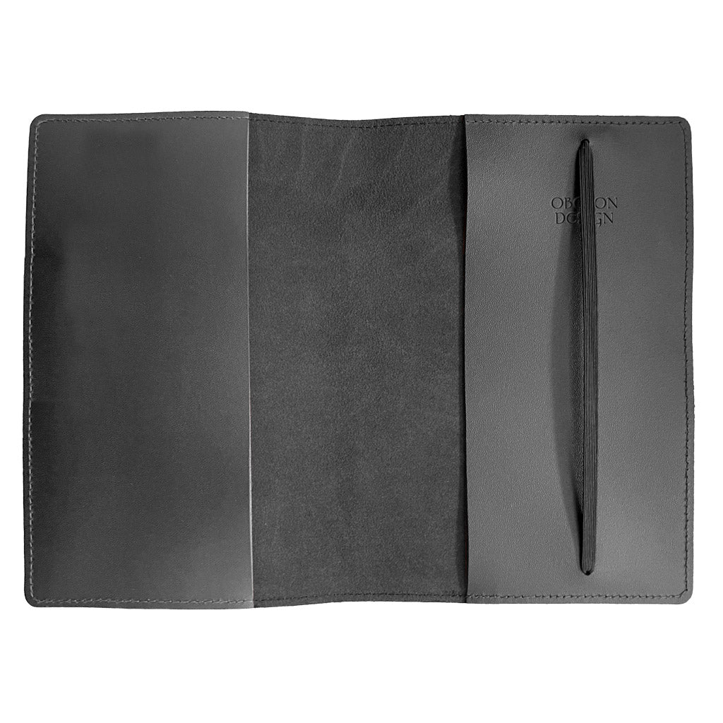 Oberon Design Large Rfillable Leather Notebook Cover, Black Interior