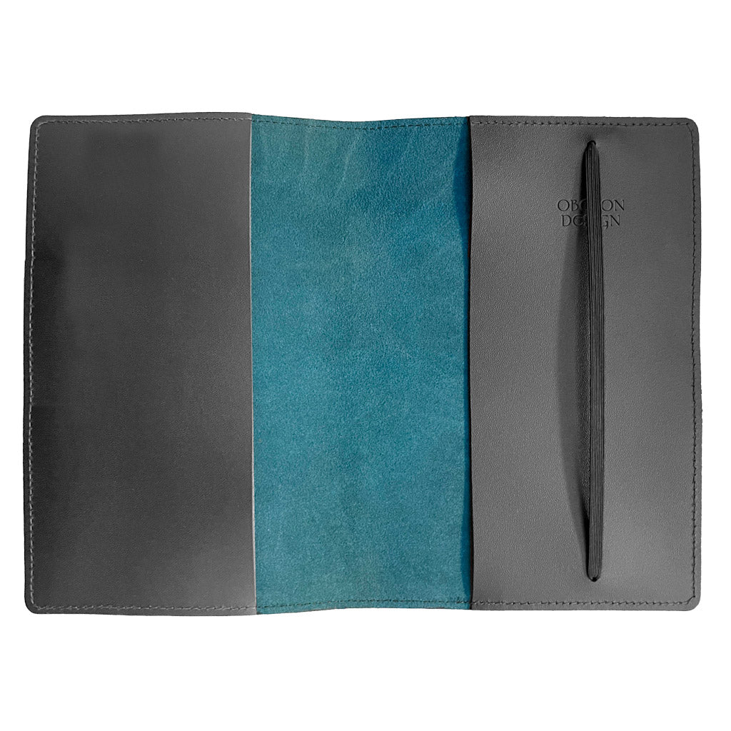 Oberon Design Large Rfillable Leather Notebook Cover, Blue Interior