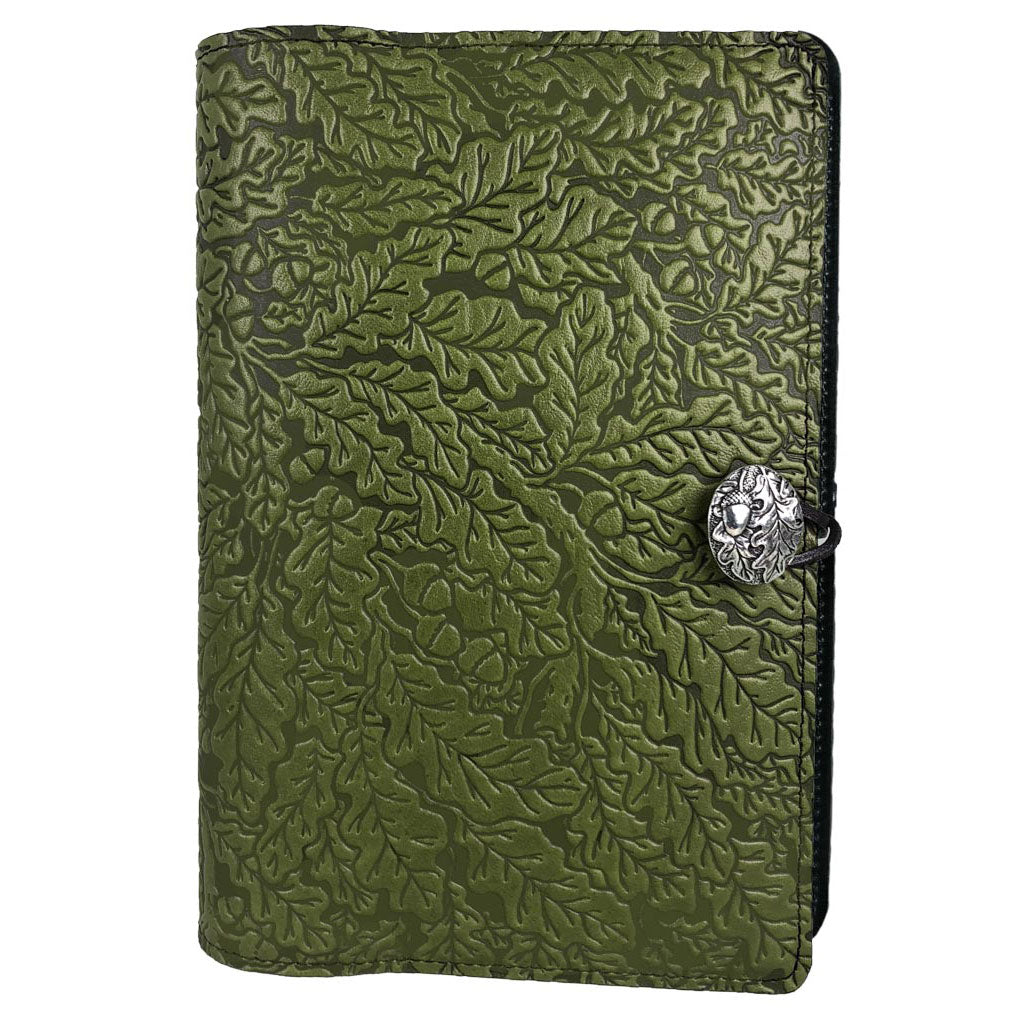 Oberon Design Large Refillable Leather Notebook Cover, Oak Leaves, Fern