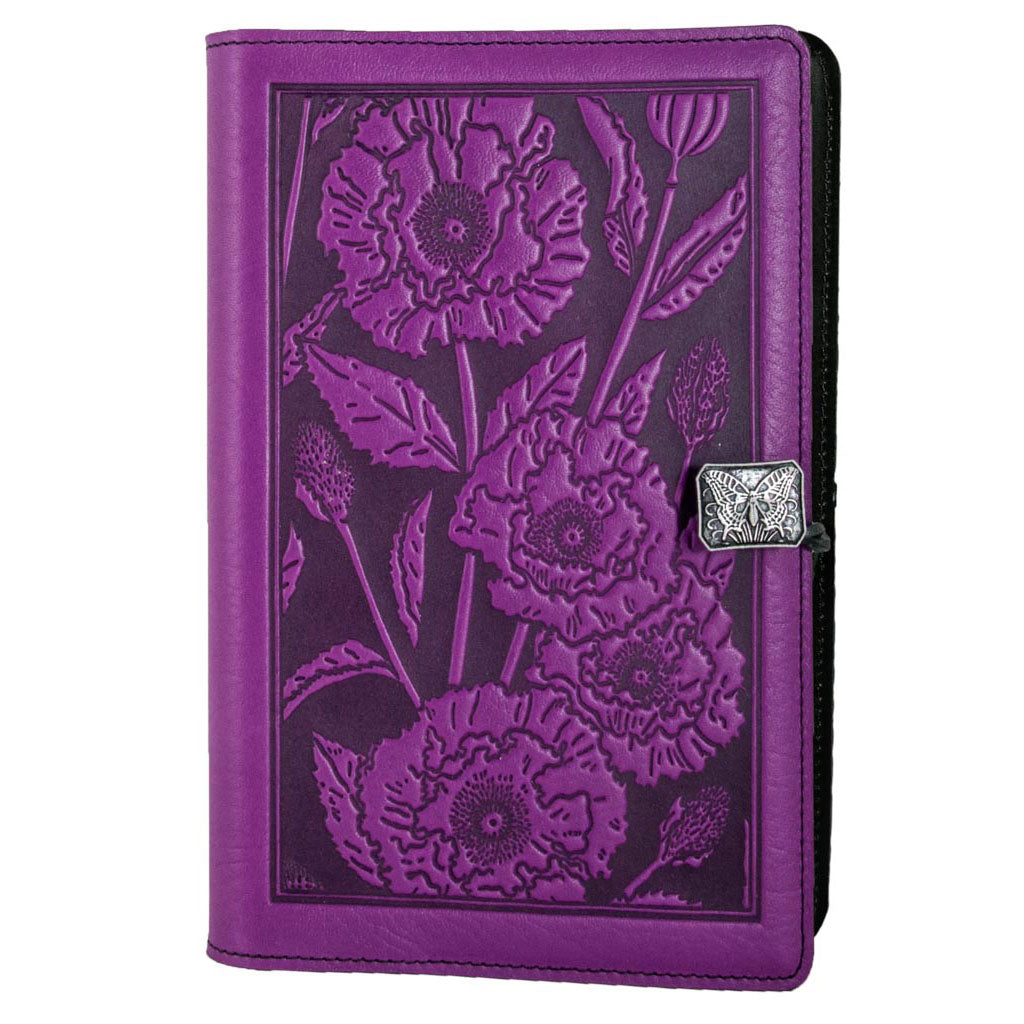 Oberon Design Refillable Large Leather Notebook Cover, Oriental Poppy, Orchid