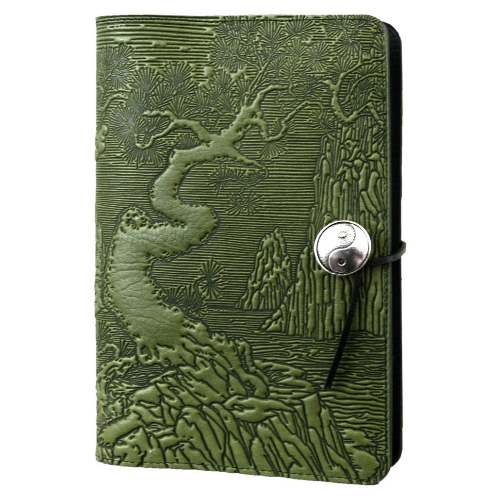 Oberon Design Refillable Large Leather Notebook Cover, River Garden, Fern