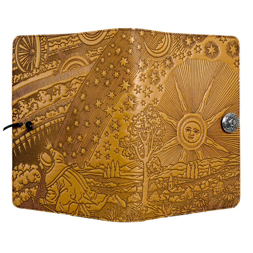 Oberon Design Refillable Large Leather Notebook Cover, Roof of Heaven, Marigold - Open