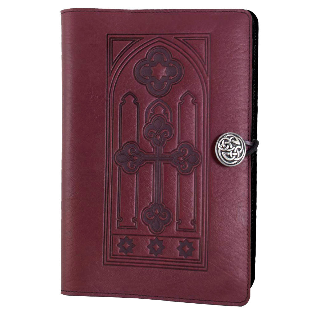 Oberon Design Refillable Large Leather Notebook Cover, Stained Glass, Wine