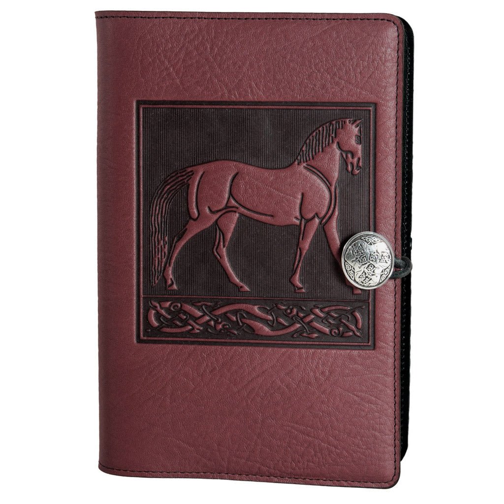 Oberon Design Refillable Large Leather Notebook Cover, Standing Horse, Wine