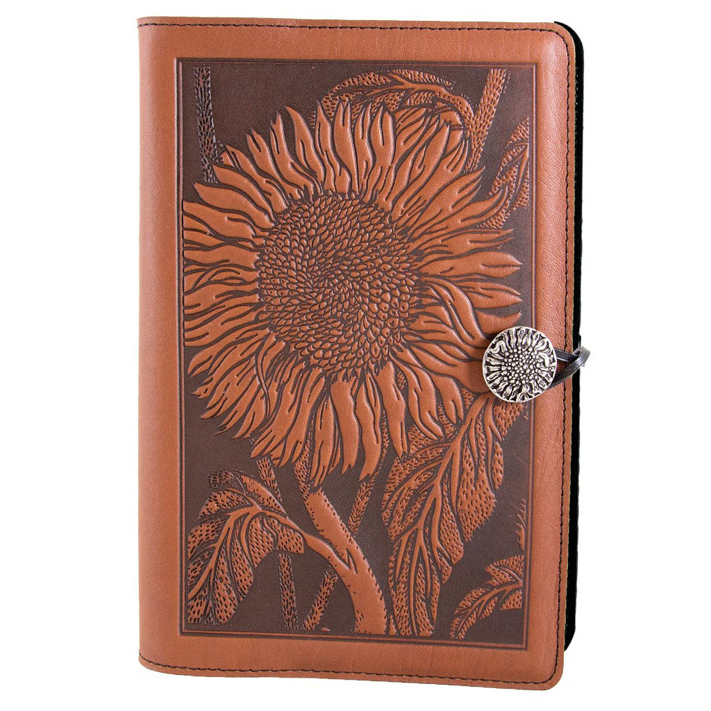Oberon Design Refillable Large Leather Notebook Cover, Sunflower, Saddle