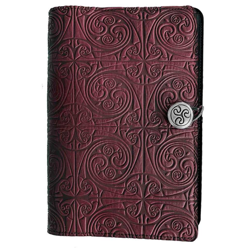 Oberon Design Large Leather Notebook Cover, Triskelion Knot, WIne