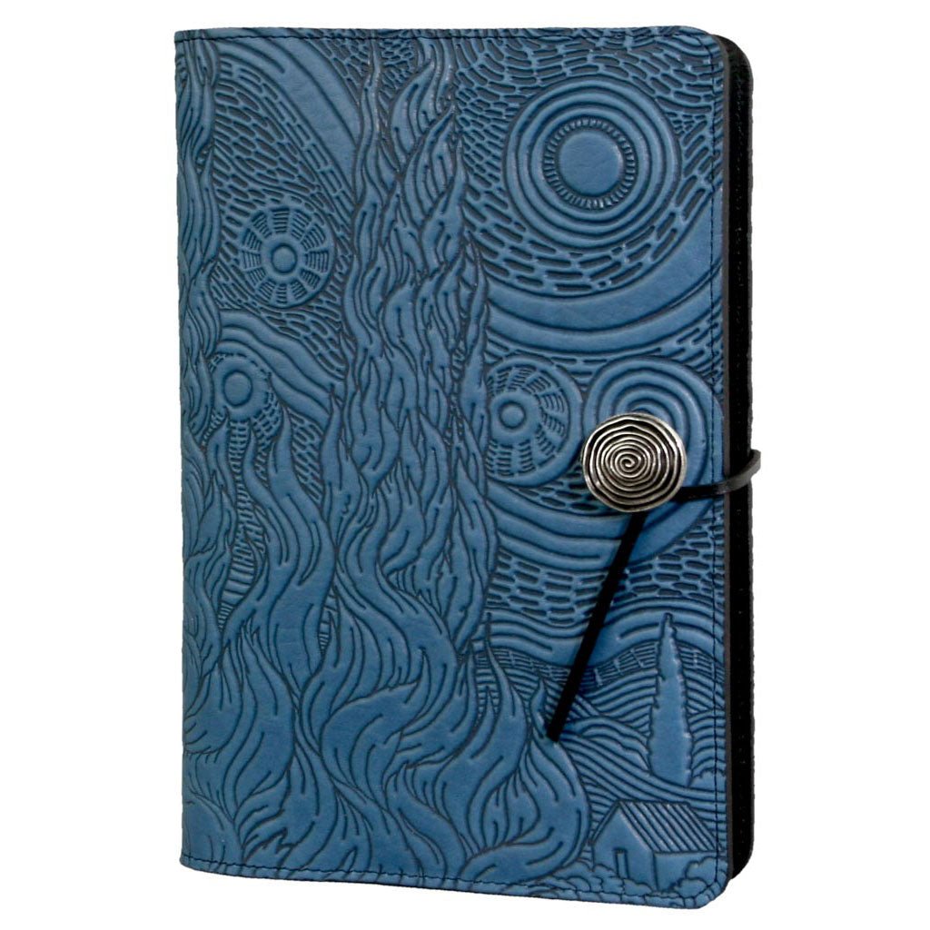 Oberon Design Refillable Large Leather Notebook Cover, Van Gogh&#39;s Sky, Blue