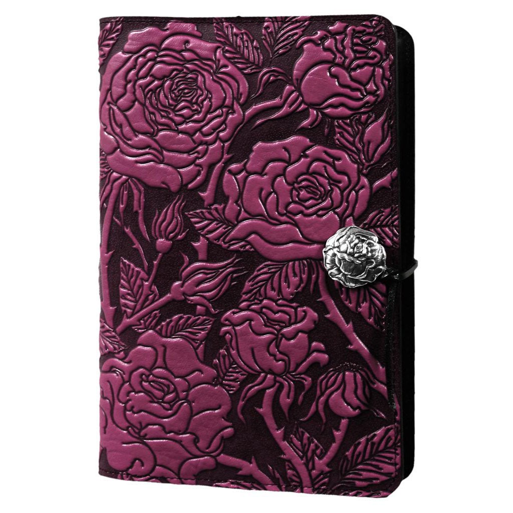 Oberon Design Refillable Large Leather Notebook Cover, Wild Rose, Orchid