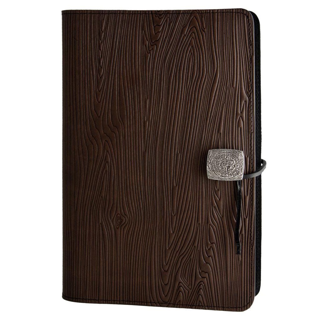 Oberon Design Refillable Large Leather Notebook Cover, Woodgrain , Chocolate
