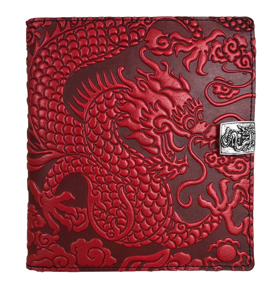 Oberon Design Leather Cover for Kindle Oasis, Cloud Dragon, Red