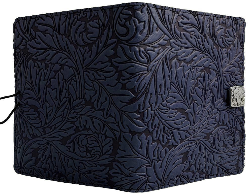 Oberon Design Leather Cover for Kindle Oasis, Acanthus Leaf, Navy, Open