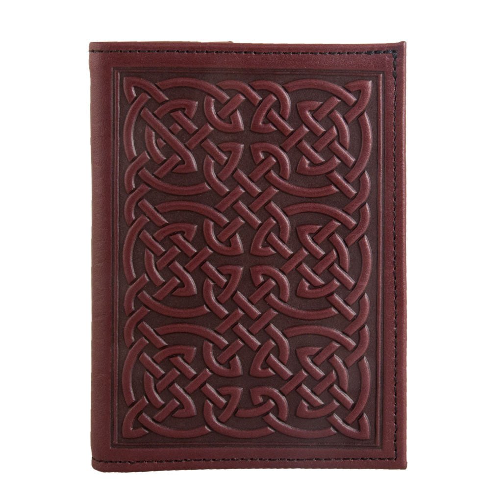Oberon Design Genuine Leather Traveler Passport Wallet, Bold Celtic, Wine