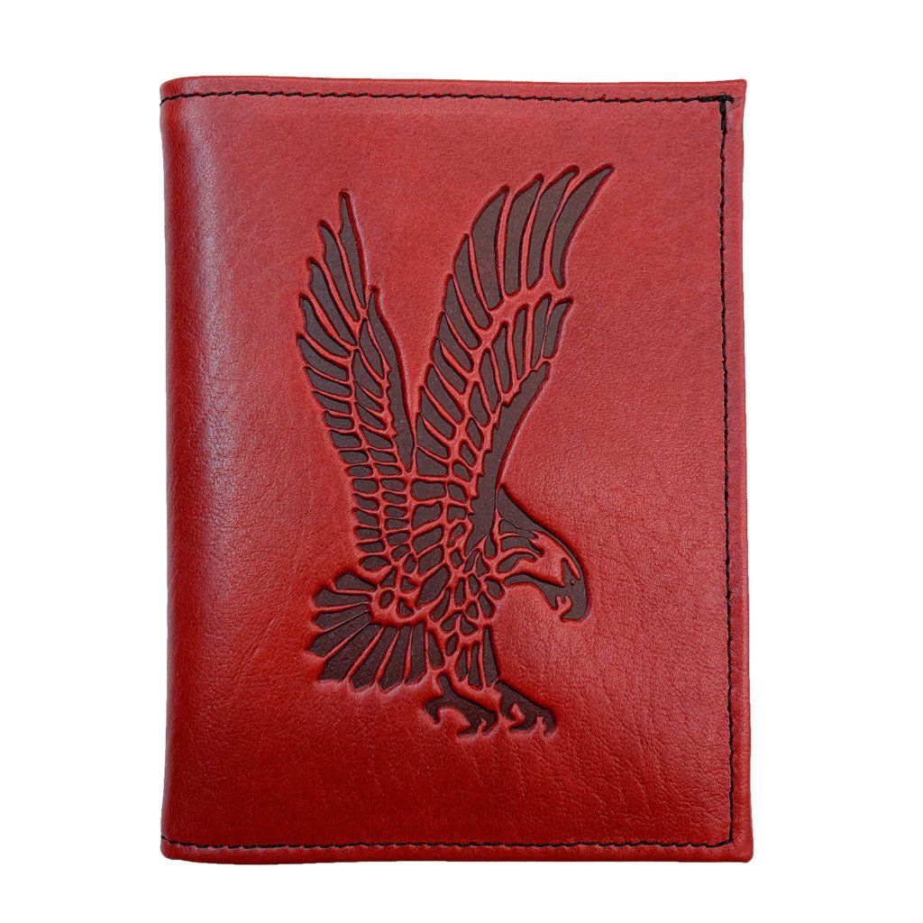 Oberon Design Genuine Leather Traveler Passport Wallet, Eagle, Red