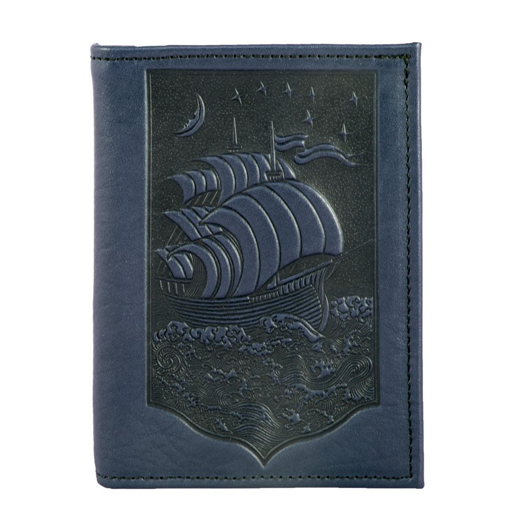 Oberon Design Genuine Leather Traveler Pasport Wallet, Night Ship, Navy