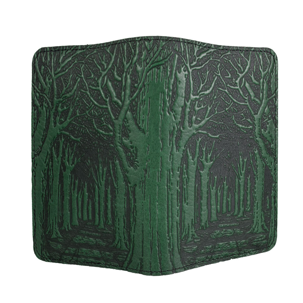 Oberon Design Avenue of Trees Refillable Leather Pocket Notebook Cover, Green, Open