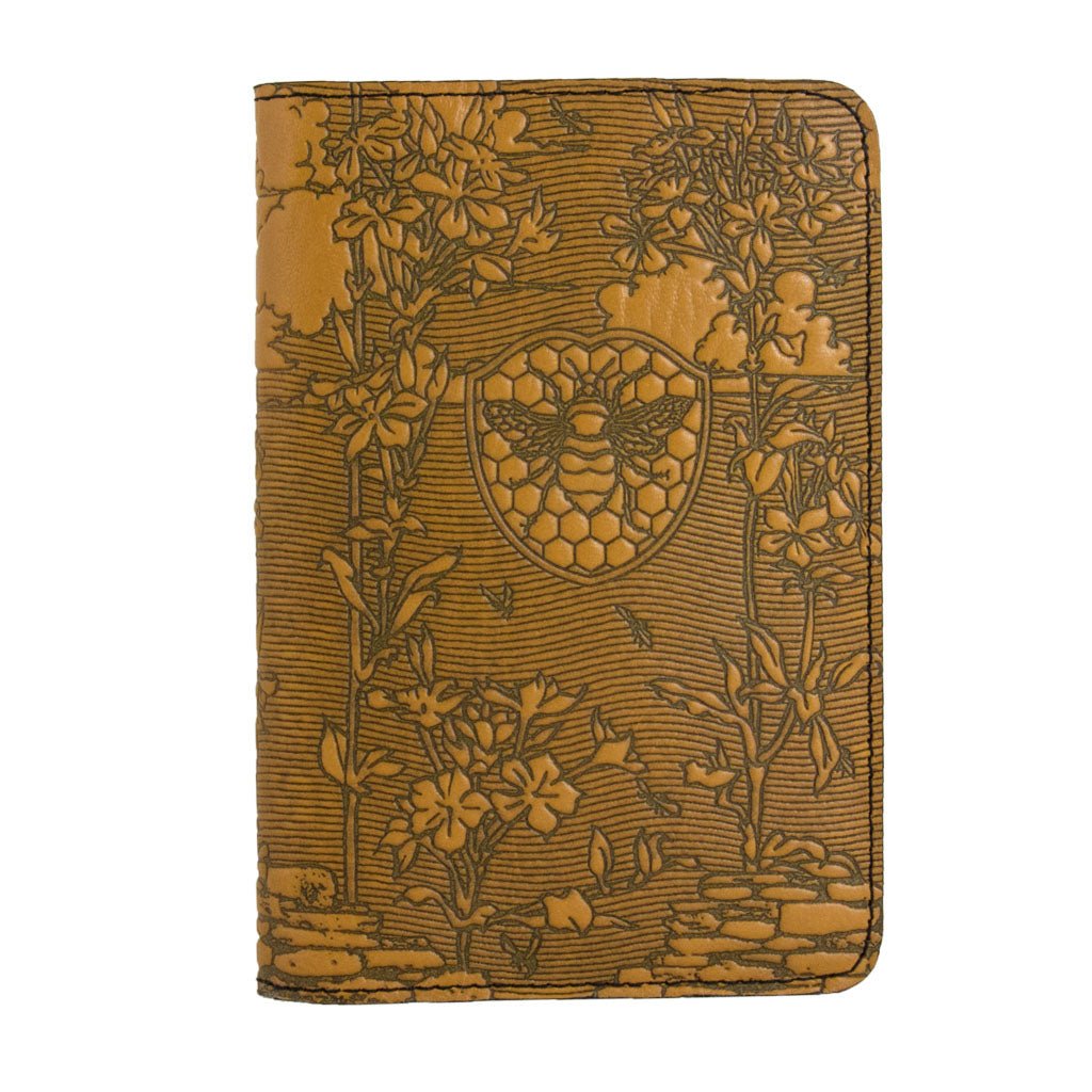 Oberon Design Bee Garden Refillable Leather Pocket Notebook Cover, Marigold