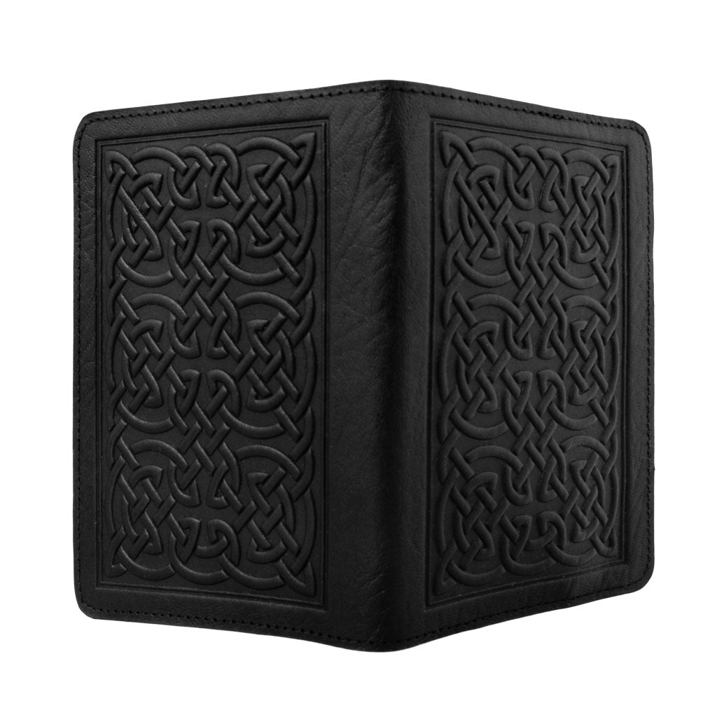 Oberon Design Bold Celtic Refillable Leather Pocket Notebook Cover, Black - Open