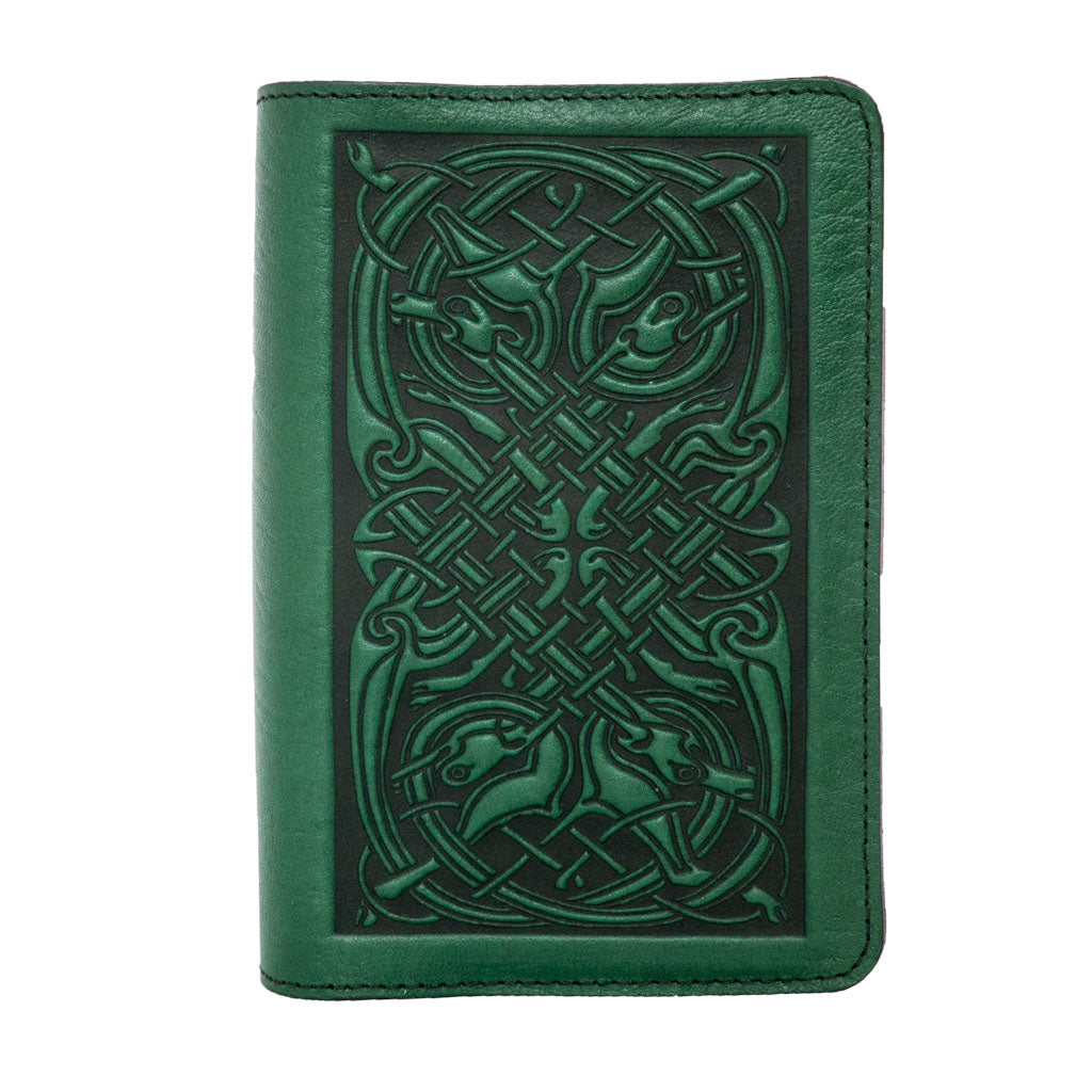 Oberon Design Celtic Hounds Refillable Leather Pocket Notebook Cover, Green