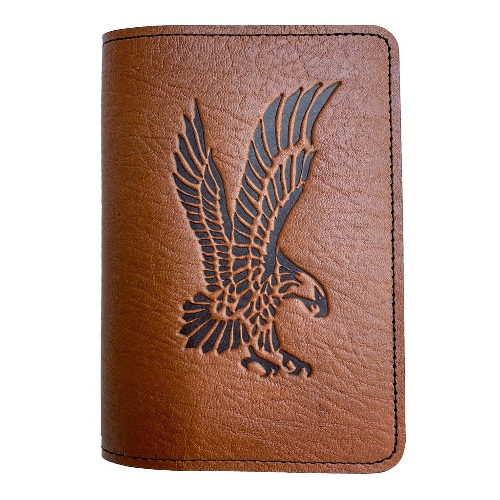 Oberon Design Refillable Leather Pocket Notebook Cover, Eagle , Saddle