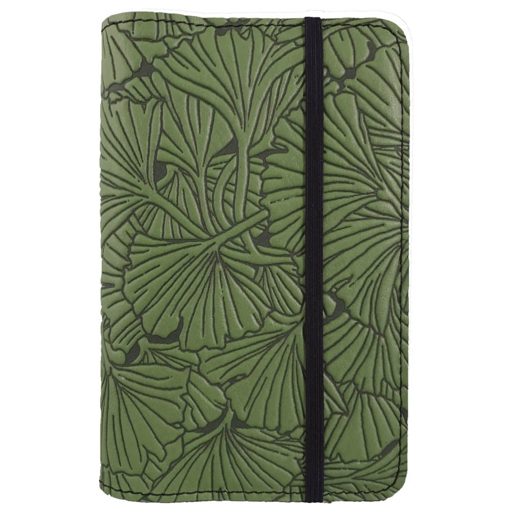 Oberon Design Ginkgo Refillable Leather Pocket Notebook Cover, Fern with Strap