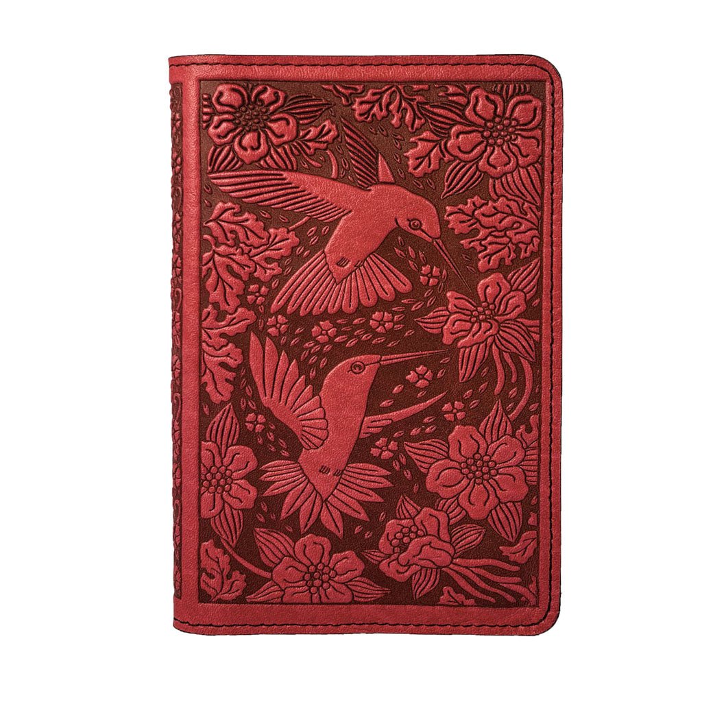 Oberon Design Hummingbird Refillable Leather Pocket Notebook Cover, Red