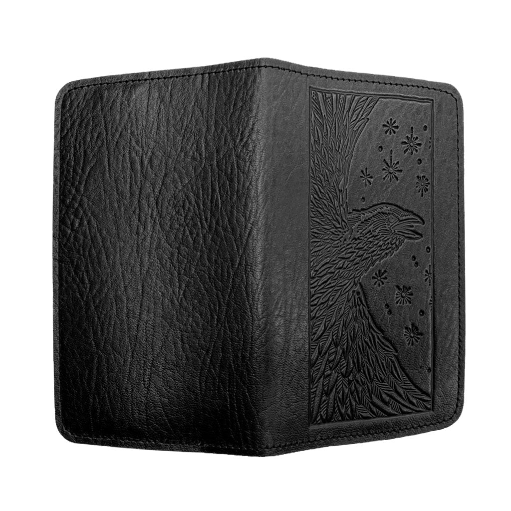Oberon Design Refillable Leather Pocket Notebook Cover, Raven, Black - Open