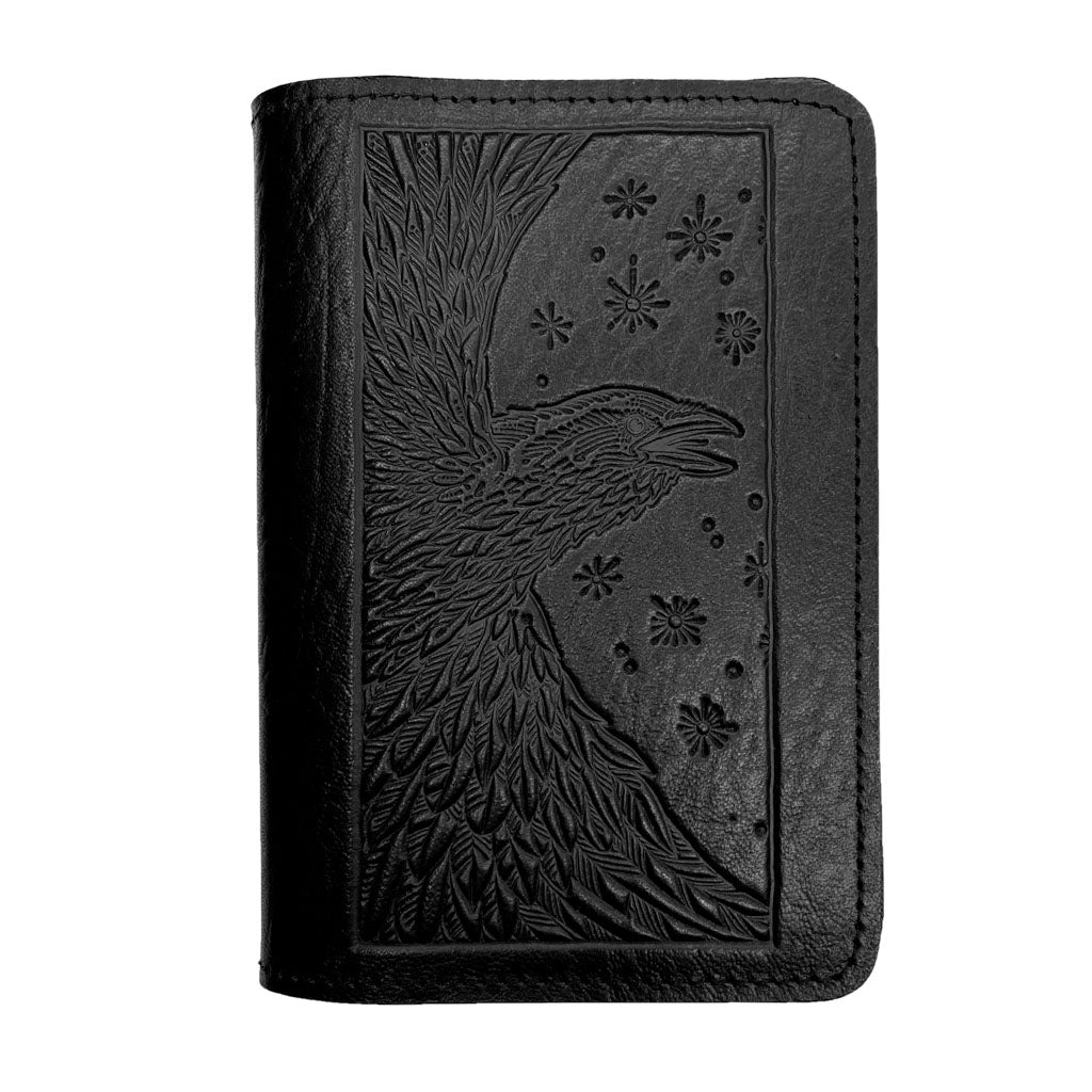 Oberon Design Refillable Leather Pocket Notebook Cover, Raven, Black