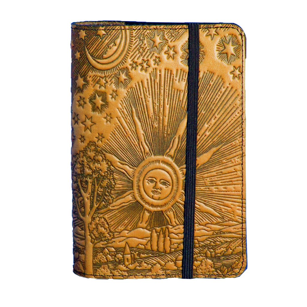 Oberon Design Refillable Leather Pocket Notebook Cover, Roof of Heaven, Marigold