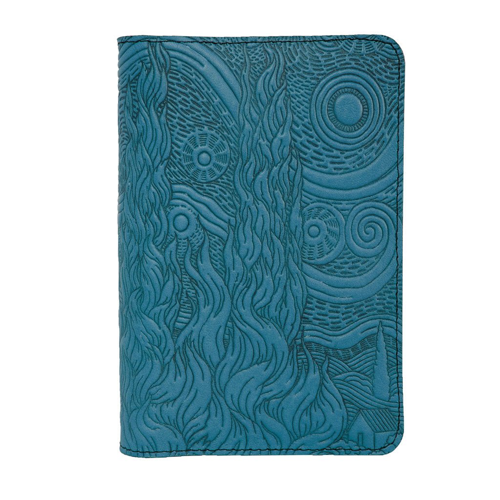 Oberon Design Refillable Leather Pocket Notebook Cover, Van Gogh Sky, Blue