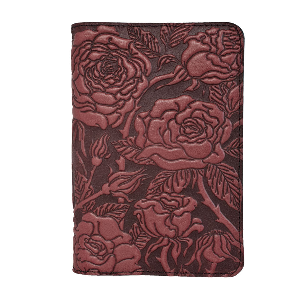 Oberon Design Refillable Leather Pocket Notebook Cover, Wild Rose, Wine