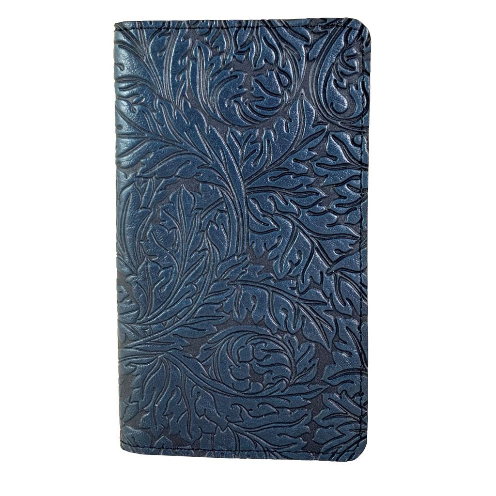 Oberon Design Large Leather Smartphone Wallet, Acanthus Leaf, Navy