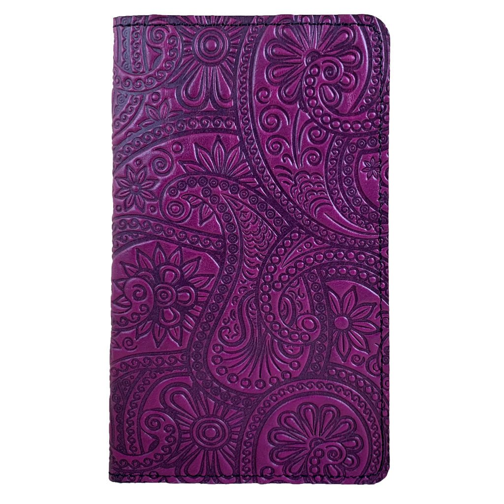 Oberon Design Large Leather Smartphone Wallet, Paisley, Teal