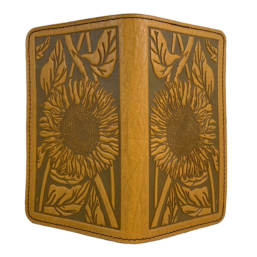 Oberon Design Large Leather Smartphone Wallet, Sunflower, Marigold - Open