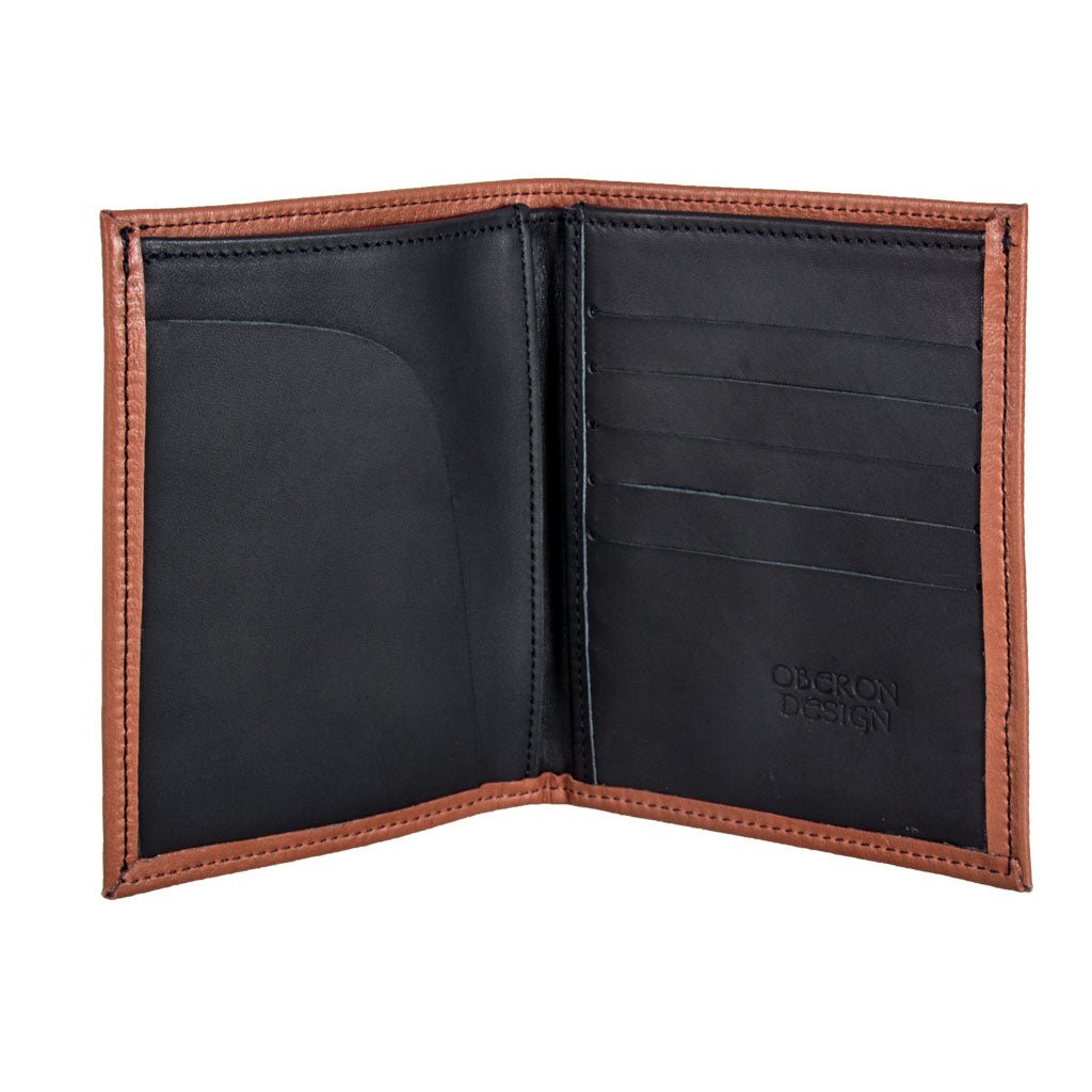Oberon Design Genuine Leather Traveler Pasport Wallet, Saddle Interior