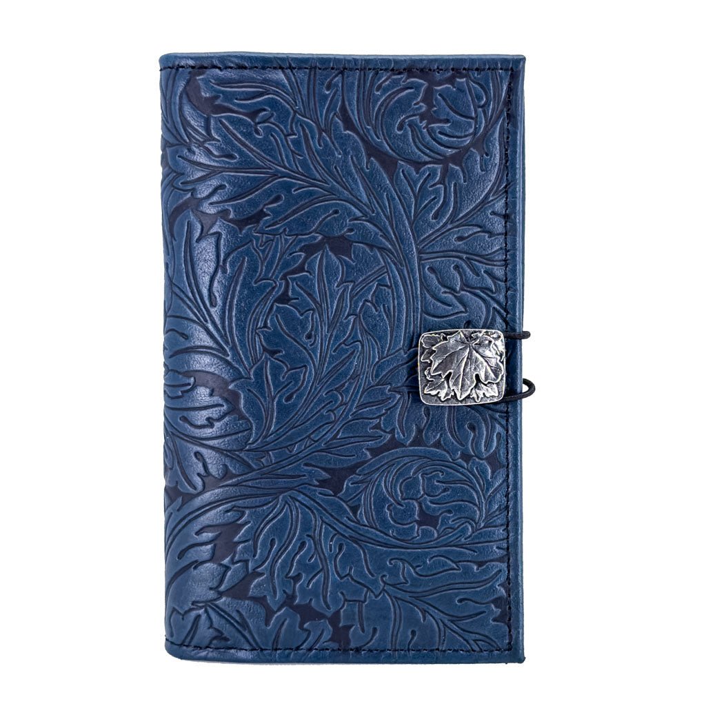 Oberon Design Premium Leather Women's Wallet, Acanthus Leaf, Navy