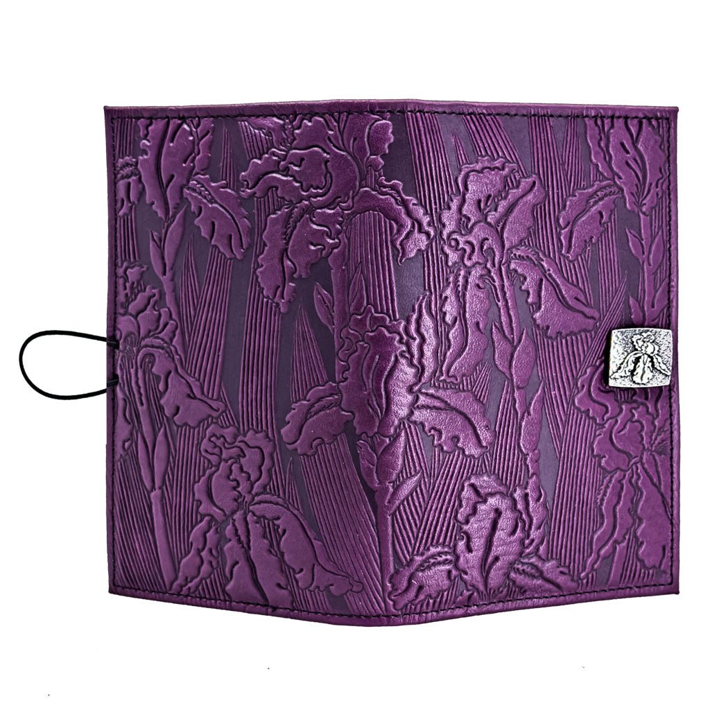 Oberon Design Premium Leather Women&#39;s Wallet, Iris, Orchid - Open