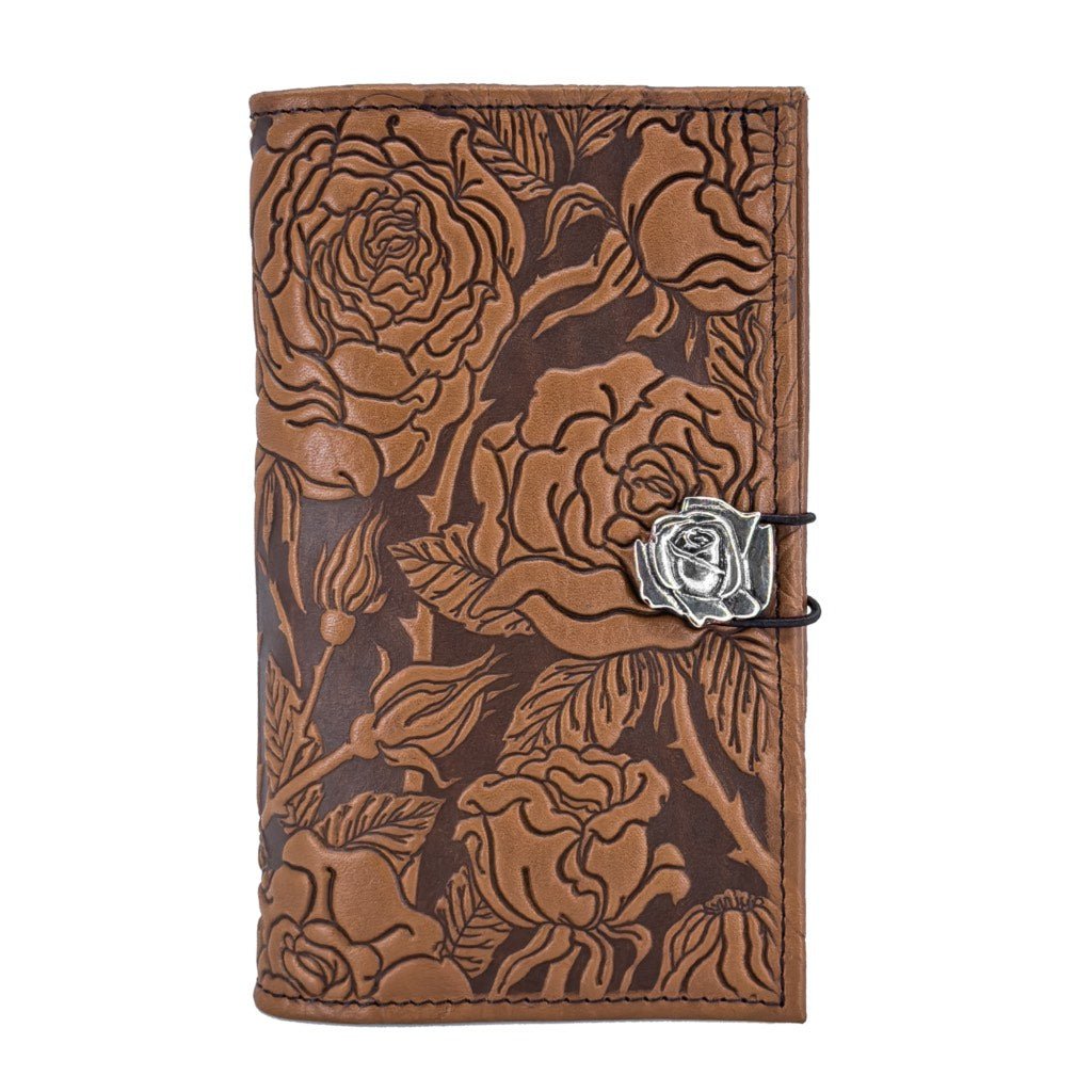 Premium leather wallet, wild rose in Saddle