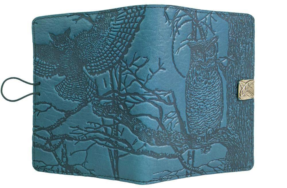 Genuine leather cover, case for Kindle e-Readers, Horned Owl, Blue - Open