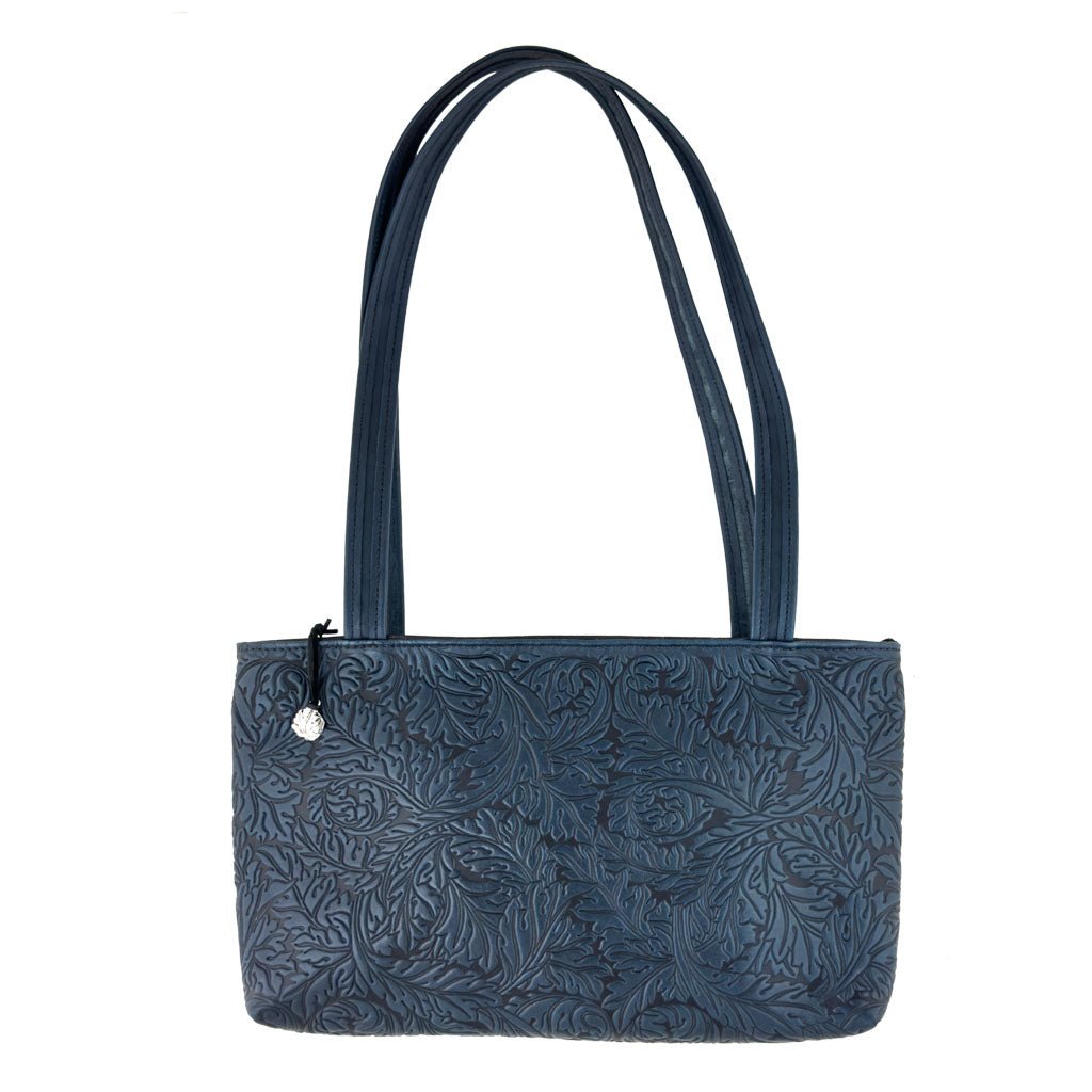 Oberon Design Leather Women's Handbag, Acanthus Streamline, Navy, Front