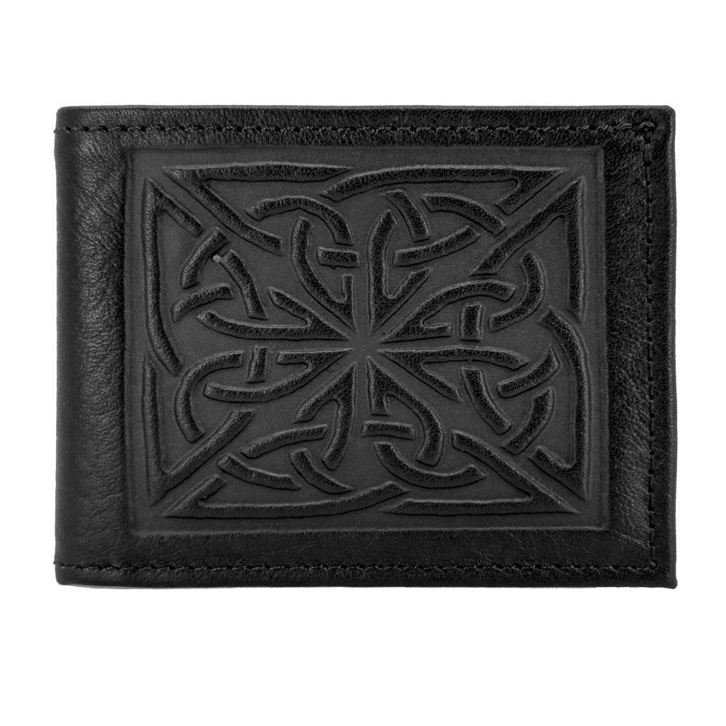 Oberon Design Leather Men's Wallet, Celtic Weave, WIne
