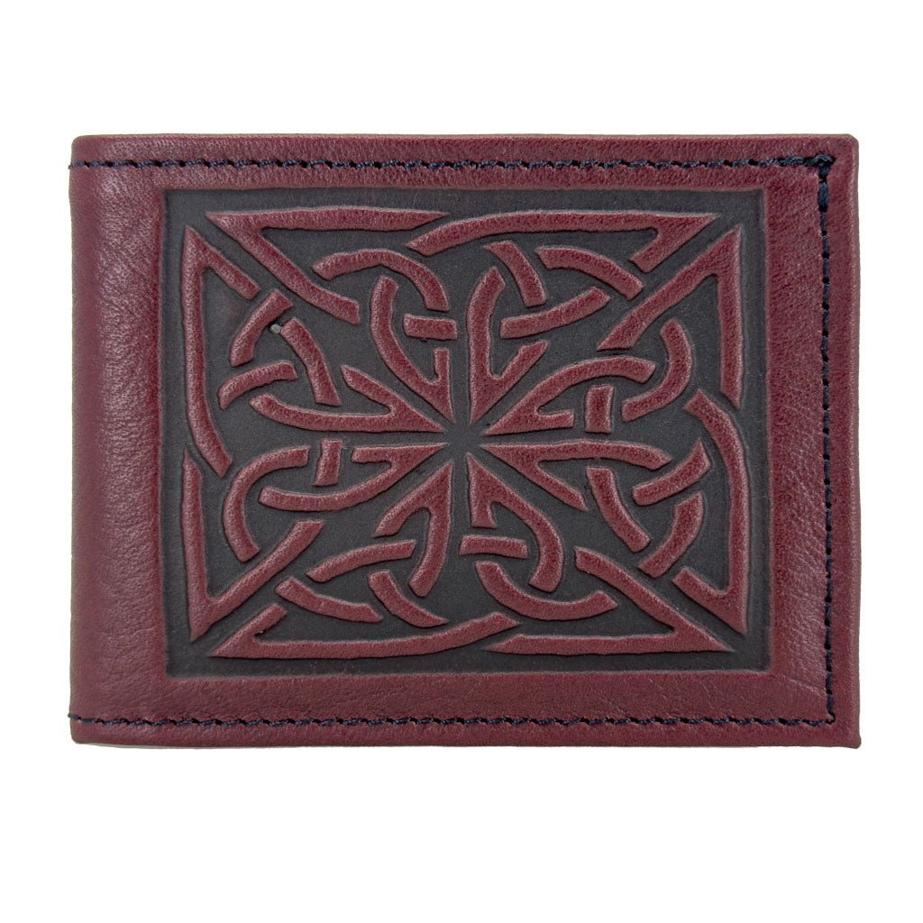 Oberon Design Leather Men's Wallet, Celtic Weave, WIne