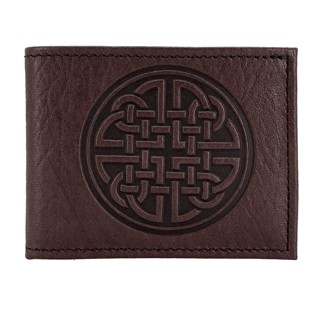 Oberon Design Leather Men's Wallet, Fine Celtic, Chocolate