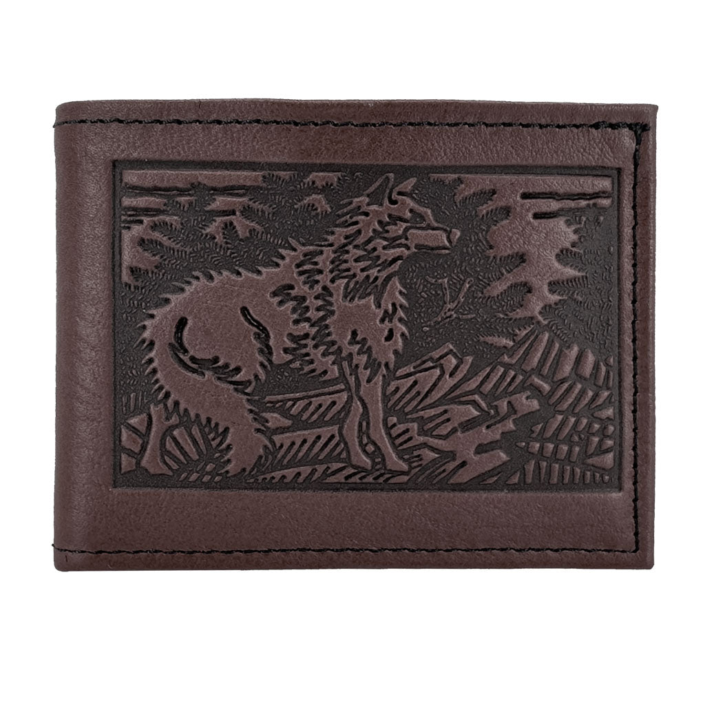Oberon Design Leather Men&#39;s Wallet, Mountain Wolf, Chocolate